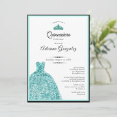 Elegant teal dress 15th birthday Quinceanera 招待状 (スタンド正面)