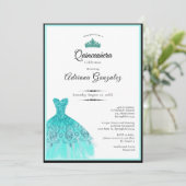 Elegant teal dress 15th birthday Quinceanera 招待状 (スタンド正面)