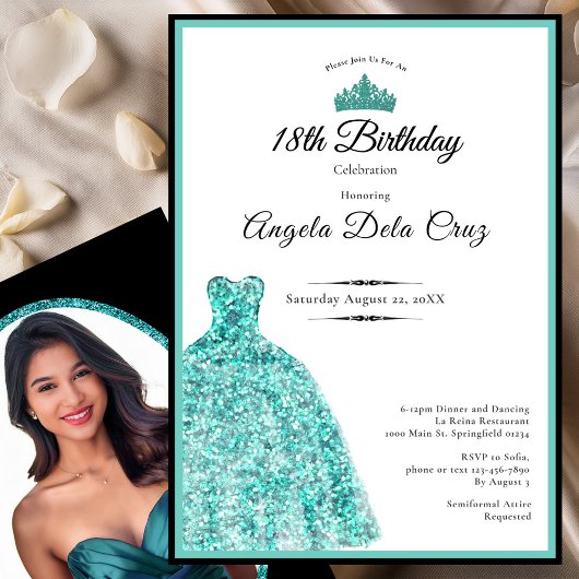 Elegant teal dress 18th birthday debut 招待状