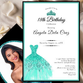 Elegant teal dress 18th birthday debut 招待状