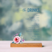 Elegant Teal Floral Beverage Menu アクリルサイン (ニュートラル)