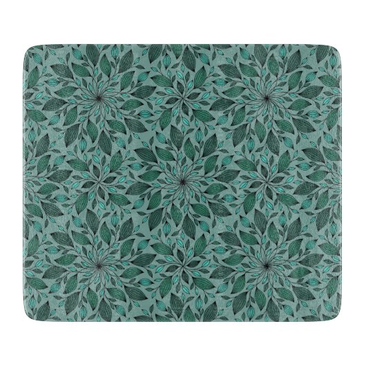 Elegant Teal Floral Pattern with Leaf Mandala カッティングボード (正面)