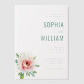 Elegant Teal Floral Wedding Invitation ベラム紙招待状 (正面)