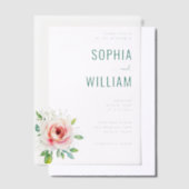 Elegant Teal Floral Wedding Invitation ベラム紙招待状 (オフセット)