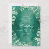 Elegant Teal Floral Wreath Wedding 招待状 (正面)