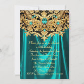 Elegant Teal Gems Gold Lace Damask Birthday Party 招待状 (裏面)