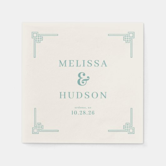 Elegant Teal Geometric スタンダードカクテルナプキン (正面)