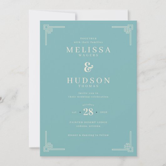 Elegant Teal Geometric Wedding Invitation 招待状 (正面)