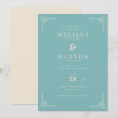 Elegant Teal Geometric Wedding Invitation 招待状 (正面/裏面)