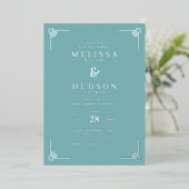 Elegant Teal Geometric Wedding Invitation 箔招待状 (立ち正面)