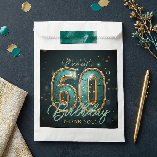 Elegant Teal Gold 60th Birthday Party Thank You フェイバーバッグ