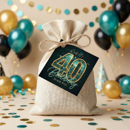 Elegant Teal Gold Agate 40th Birthday Thank You フェイバータグ