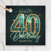 Elegant Teal Gold Agate 40th Birthday Thank You フェイバータグ (正面)