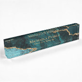 Elegant Teal Gold Agate Geode Professional デスクネームプレート