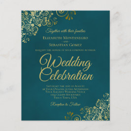 Elegant Teal & Gold BUDGET Wedding Invitation