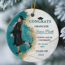 Elegant Teal & Gold Graduate Personalized Photo 