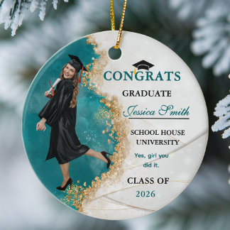 Elegant Teal & Gold Graduate Personalized Photo  セラミックオーナメント