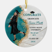 Elegant Teal & Gold Graduate Personalized Photo  セラミックオーナメント (正面)