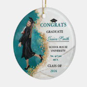 Elegant Teal & Gold Graduate Personalized Photo  セラミックオーナメント (左)