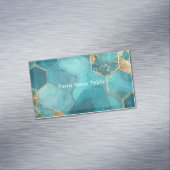 Elegant Teal Gold Hexagon Geometric Liquid Marble マグネット名刺 (インサイチュ)