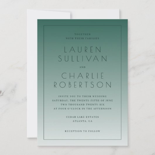 Elegant Teal Gradient Wedding Invitations 招待状 (正面)