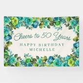 Elegant Teal Green Floral Cheers to 50 Birthday 横断幕 (横)