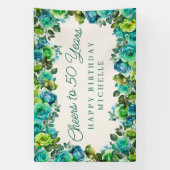 Elegant Teal Green Floral Cheers to 50 Birthday 横断幕 (縦)