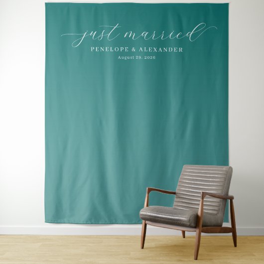 Elegant Teal Just Married タペストリー (インサイチュ)