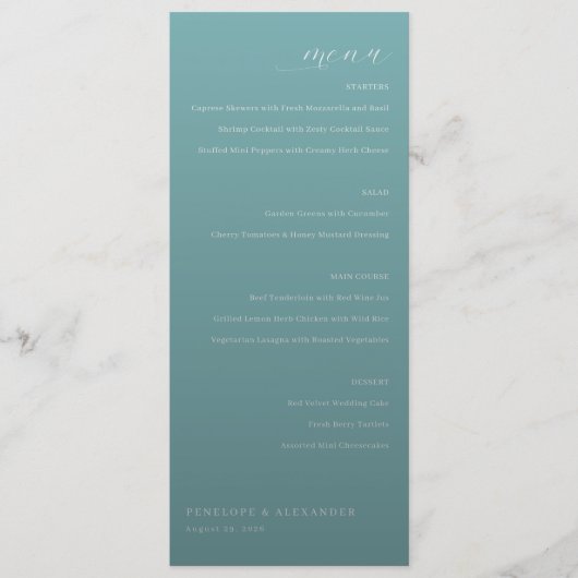 Elegant Teal Menu Card メニュー (正面)