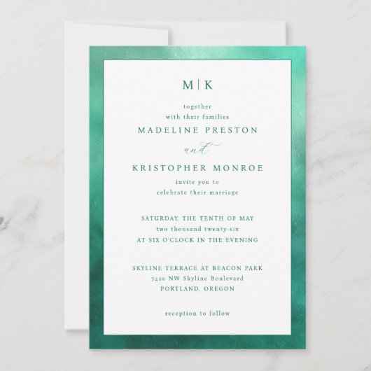 Elegant Teal Minimalist Wedding Invitation 招待状 (正面)
