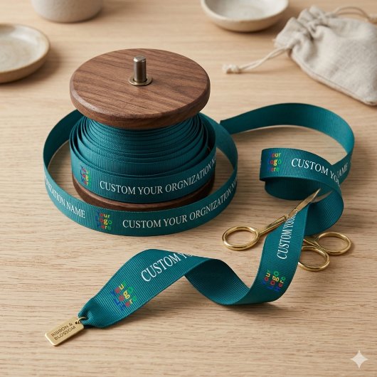 Elegant Teal Modern Custom Business Name サテンリボン