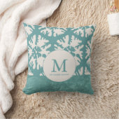 Elegant Teal Monogram Christmas Star クッション (ブランケット)