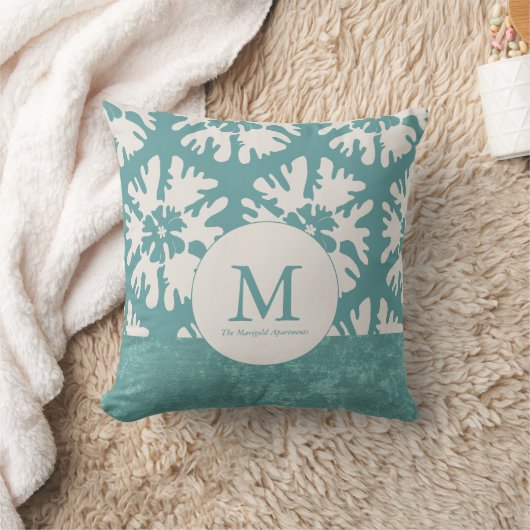 Elegant Teal Monogram Christmas Star クッション (ブランケット)