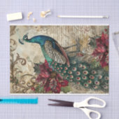 Elegant Teal Peacock Christmas Decoupage 薄葉紙 (クラフト)