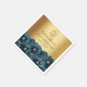 Elegant Teal Rose Floral Gold Bat Mitzvah スタンダードカクテルナプキン (角)