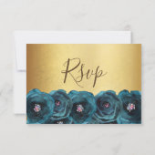 Elegant  Teal Rose Floral Gold Bat Mitzvah 出欠カード (裏面)