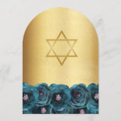 Elegant Teal Rose Floral Gold Bat Mitzvah 招待状 (裏面)