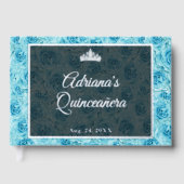 Elegant Teal Rose Floral Quinceanera Silver  ゲストブック (正面)