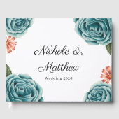Elegant Teal Rose & Orange Daisey Wedding ゲストブック (正面)