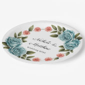 Elegant Teal Rose & Orange Daisey Wedding ペーパープレート (アングル)