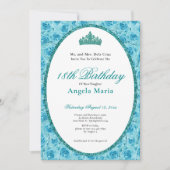 Elegant Teal Roses Floral 18th Birthday Debut 招待状 (正面)
