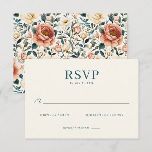 Elegant Teal RSVP Card (正面/裏面)