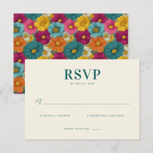 Elegant Teal RSVP Card (正面/裏面)