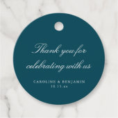 Elegant Teal Script Wedding Custom Thank You フェイバータグ (正面)