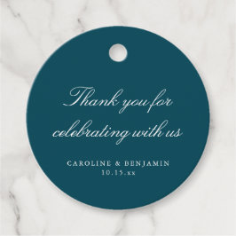 Elegant Teal Script Wedding Custom Thank You フェイバータグ