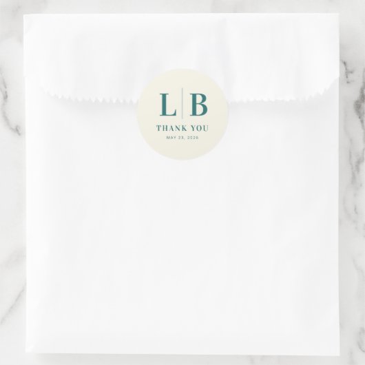 Elegant Teal Serif Wedding Thank You Sticker ラウンドシール (バッグ)
