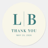 Elegant Teal Serif Wedding Thank You Sticker ラウンドシール (正面)