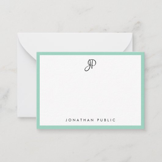 Elegant Teal Simple Template Typography Monogram ノートカード (正面)