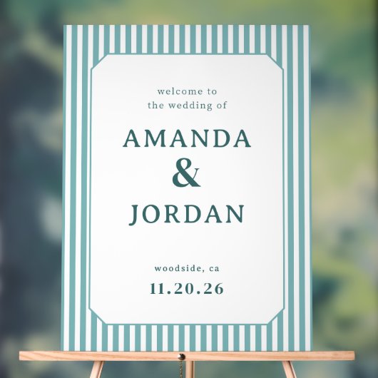 Elegant Teal Striped Wedding Sign アクリルサイン (ニュートラル)