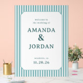 Elegant Teal Striped Wedding Sign アクリルサイン (ウェディング)